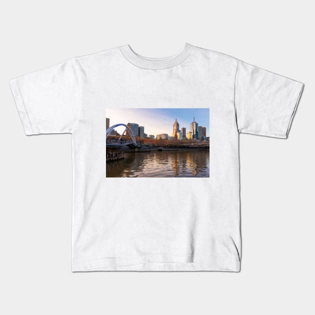 Melbourne, Australia at Sunset on the Yarra River Kids T-Shirt by SafariByMarisa